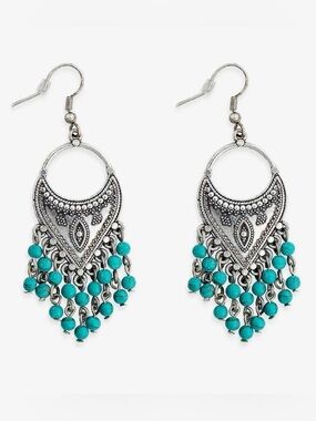 Myra Bag Eternal Hope Silver-Tone Boho Earrings with Turquoise Beads